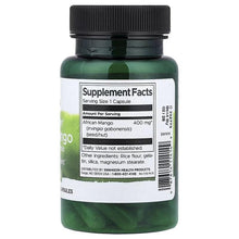 Swanson African Mango supplement facts label on bottle, 400 mg per capsule