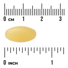 Plant sterol softgel, yellow oval capsule with size ruler markings