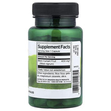 Green supplement bottle with black cap, Supplement Facts label, black currant 400 mg