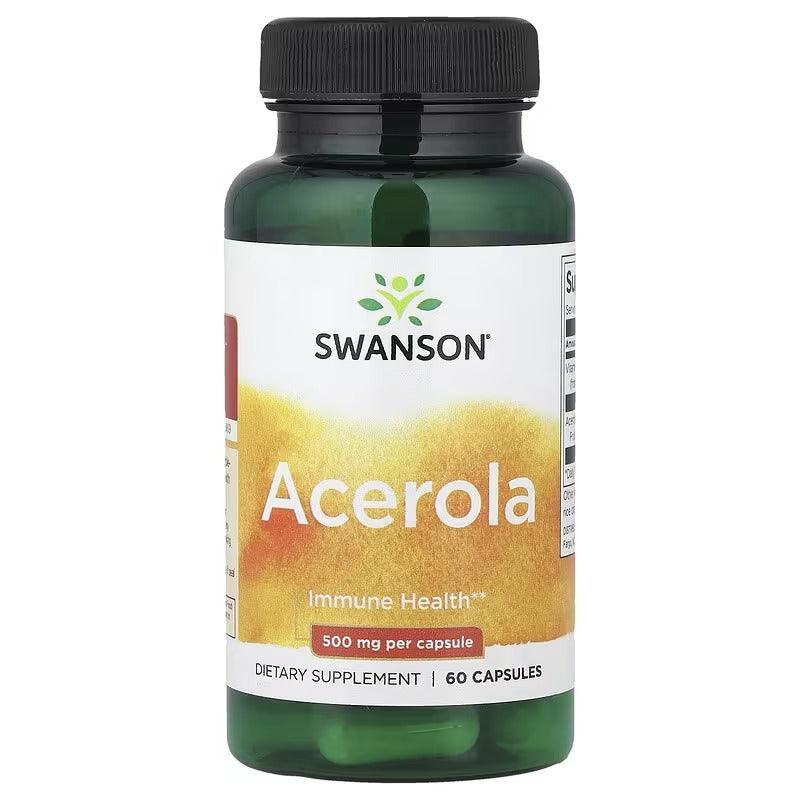 Swanson Acerola immune health supplement bottle, 500 mg per capsule, 60 capsules