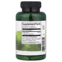 SWANSON ginger root supplement bottle, Supplement Facts label with serving size