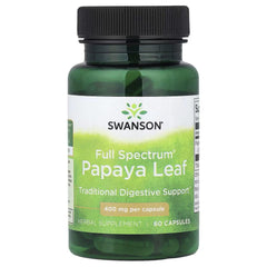 Swanson papaya leaf supplement bottle with 400 mg capsule front label