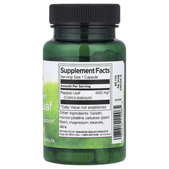 Swanson papaya leaf supplement bottle, Supplement Facts back label, 400 mg