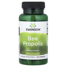 Bee propolis supplement bottle with green label and black cap, 550 mg, 60 capsules