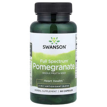 Pomegranate supplement bottle with black cap, front label Full Spectrum Pomegranate