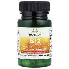 Swanson Vitamins, Vitamin B12 with Folate, Strawberry, 100 Pastilles