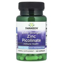 Swanson Extra Strength Zinc Picolinate supplement bottle with green capsules