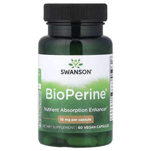 Swanson BioPerine 10 mg vegan capsules bottle, black cap, green label