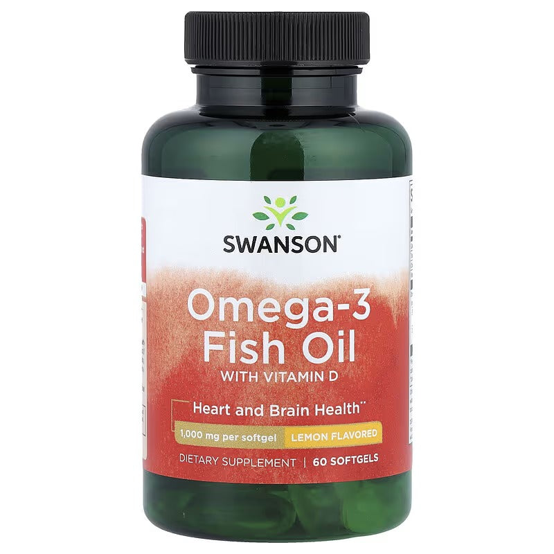 Swanson Vitamins, Omega-3 Fish Oil with Vitamin D, Lemon, 60 Softgels