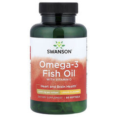 Swanson Vitamins, Omega-3 Fish Oil with Vitamin D, Lemon, 60 Softgels