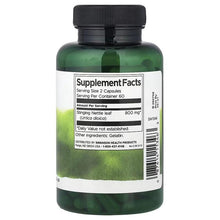 Stinging Nettle Leaf supplement bottle, Supplement Facts panel on label, dark green jar