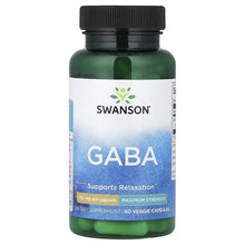 Swanson GABA Maximum Strength supplement bottle, front label with supports relaxation text