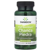 Swanson Full Spectrum Chanca Piedra bottle with black cap, green label, veggie capsules