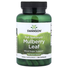 Swanson Full Spectrum Mulberry Leaf herbal supplement bottle, 120 capsules