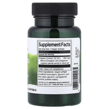 Swanson Oregano Oil supplement bottle back label with Supplement Facts panel