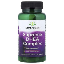 Supplement bottle with black cap, SWANSON Supreme DHEA Complex front label