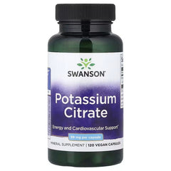 Swanson Potassium Citrate 99 mg supplement bottle with black cap, front label