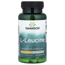 L-Leucine 500 mg supplement bottle, black cap, 60 vegan capsules