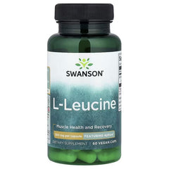 L-Leucine 500 mg supplement bottle, black cap, 60 vegan capsules