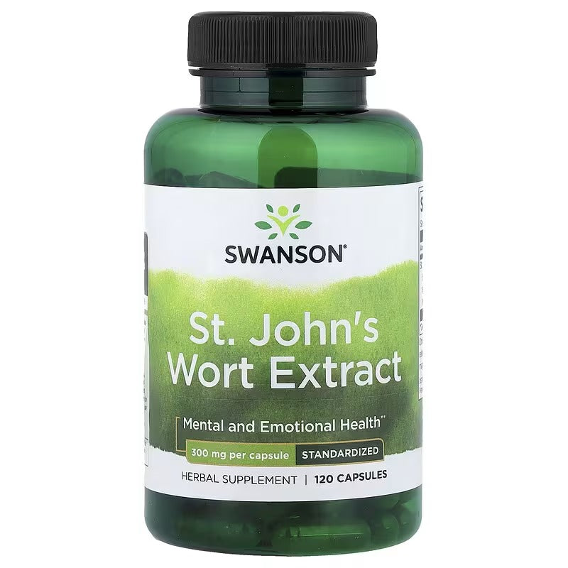 Swanson St. John's Wort extract supplement bottle, 120 capsules, 300 mg
