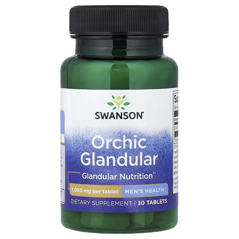 Swanson Orchic Glandular Men's Health dietary supplement bottle, black cap