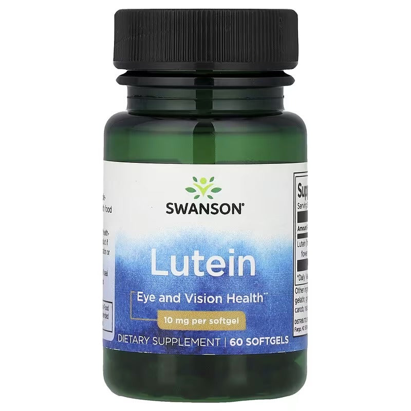 Swanson Lutein softgels bottle, 10 mg per softgel, black cap