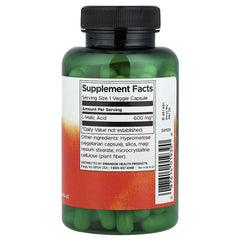 Swanson Malic Acid supplement bottle back label with Supplement Facts, 1 veg capsule