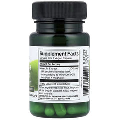 Swanson Magnolia Extract supplement facts label on vegan cap bottle, 200 mg