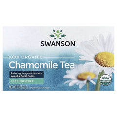 Chamomile caffeine-free organic herbal tea box with flower and USDA organic seal