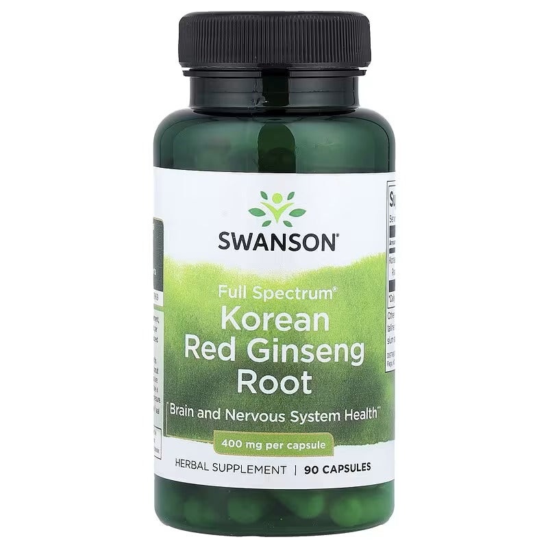 Swanson ginseng root supplement bottle with black cap, Korean Red Ginseng label