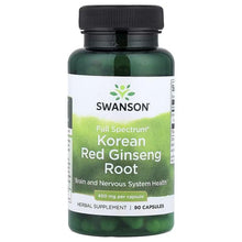 Swanson ginseng root supplement bottle with black cap, Korean Red Ginseng label