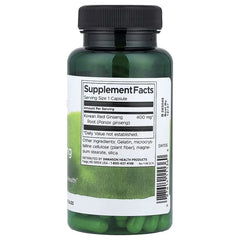 Swanson ginseng supplement bottle, back label with Supplement Facts and 400 mg per capsule
