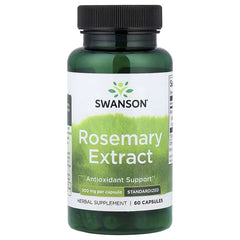Swanson Rosemary Extract herbal supplement bottle, green glass, black cap, front label