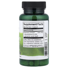 Rosemary Extract supplement bottle back label, green bottle and black cap