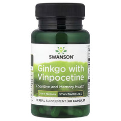 Swanson ginkgo herbal supplement bottle with black cap, green label, 60 capsules