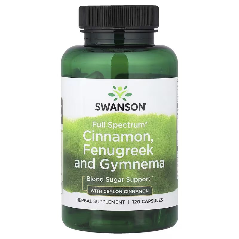 Swanson Full Spectrum supplement bottle with Cinnamon, Fenugreek, and Gymnema