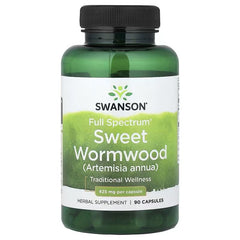 Herbal supplement bottle with Sweet Wormwood label, 425 mg and 90 capsules