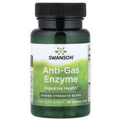 Swanson Anti-Gas Enzyme vegan supplement bottle with black ribbed cap