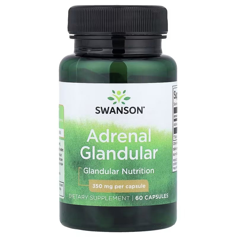 Swanson Adrenal Glandular dietary supplement bottle, 350 mg, 60 capsules