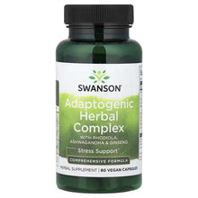 Dark green supplement bottle with black cap, Adaptogenic Herbal Complex label