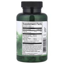 SWANSON supplement bottle back with Supplement Facts panel, dark green bottle, black cap