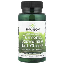 Swanson supplement bottle with black cap; full spectrum turmeric, boswellia & tart cherry