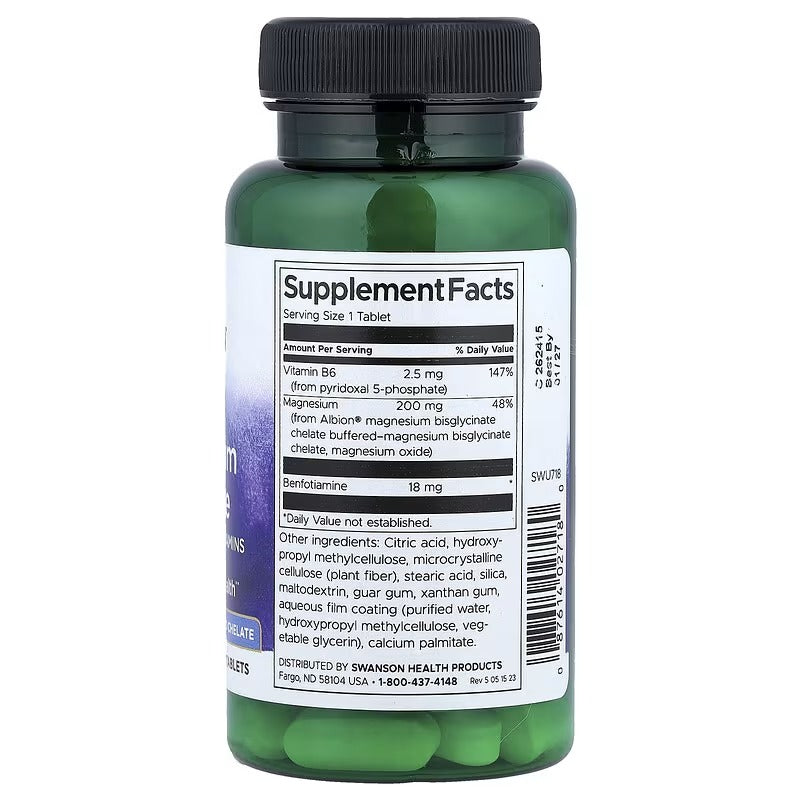 SupplementFacts label on Swanson Albion magnesium glycinate bottle, 60 tablets