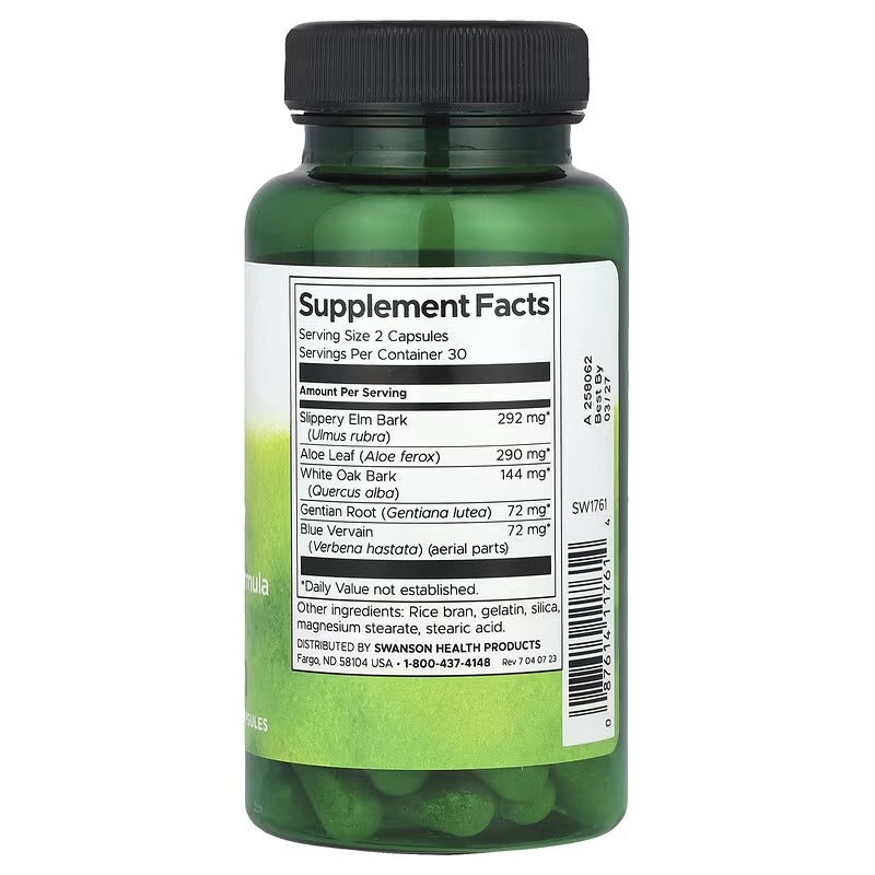 Swanson Colon Helper supplement facts label on green bottle, black cap