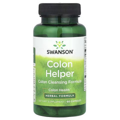 Swanson Colon Helper herbal supplement bottle, black cap, green label, 60 capsules