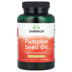 Swanson Pumpkin Seed Oil softgel bottle with black cap and orange label