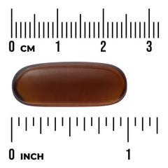 Brown oval pumpkin seed oil softgel capsule with size ruler