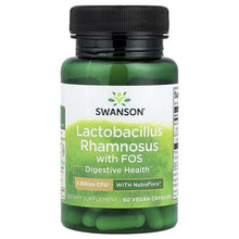 Vegan probiotic supplement bottle with green capsules and Lactobacillus Rhamnosus label