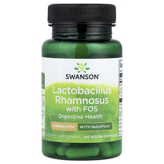 Vegan probiotic supplement bottle with green capsules and Lactobacillus Rhamnosus label