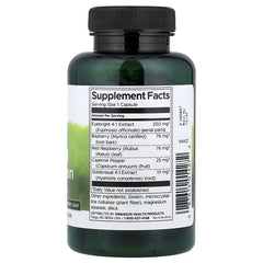 Dark green supplement bottle with black cap, back label with Supplement Facts panel.